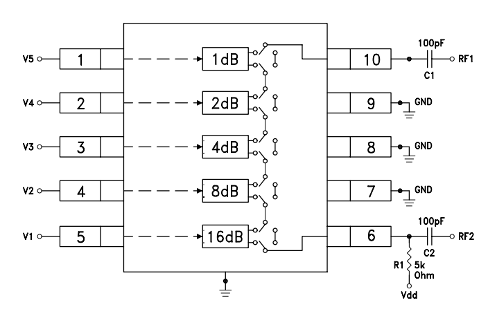 Application Circuit Diagram - Analog Devices Inc. HMC273A Digital Attenuator Application Circuit Diagram - Analog Devices Inc. HMC273A Digital Attenuator